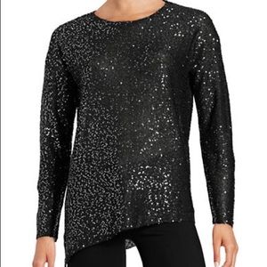 DKNYC Asymmetrical Hem Sequin Top